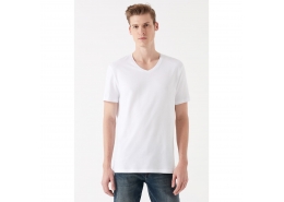 Mavi Jeans V Yaka Erkek Beyaz Basic Tişört