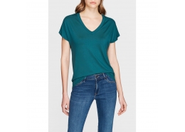 Mavi V Yaka Kadın Çam Yeşili Tişört