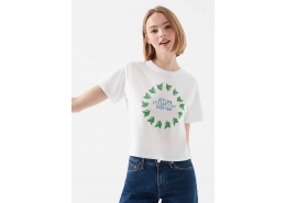 Doğa Dostu Earth Day Baskılı Kadın Beyaz Tişört
