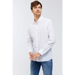 Düz Düğmeli Yaka Slim Fit Uzun Kol Vual Gömlek (A91S2206-05)