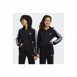 adidas Essentials 3-Stripes Çocuk Siyah Kapüşonlu Ceket (HR6331)