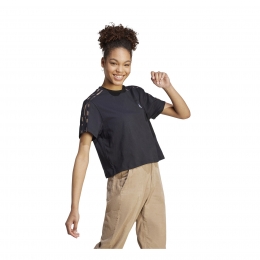 adidas Vibrant Print 3-Stripes Kadın Siyah Yuvarlak Yaka Crop Tişört (IL5871)