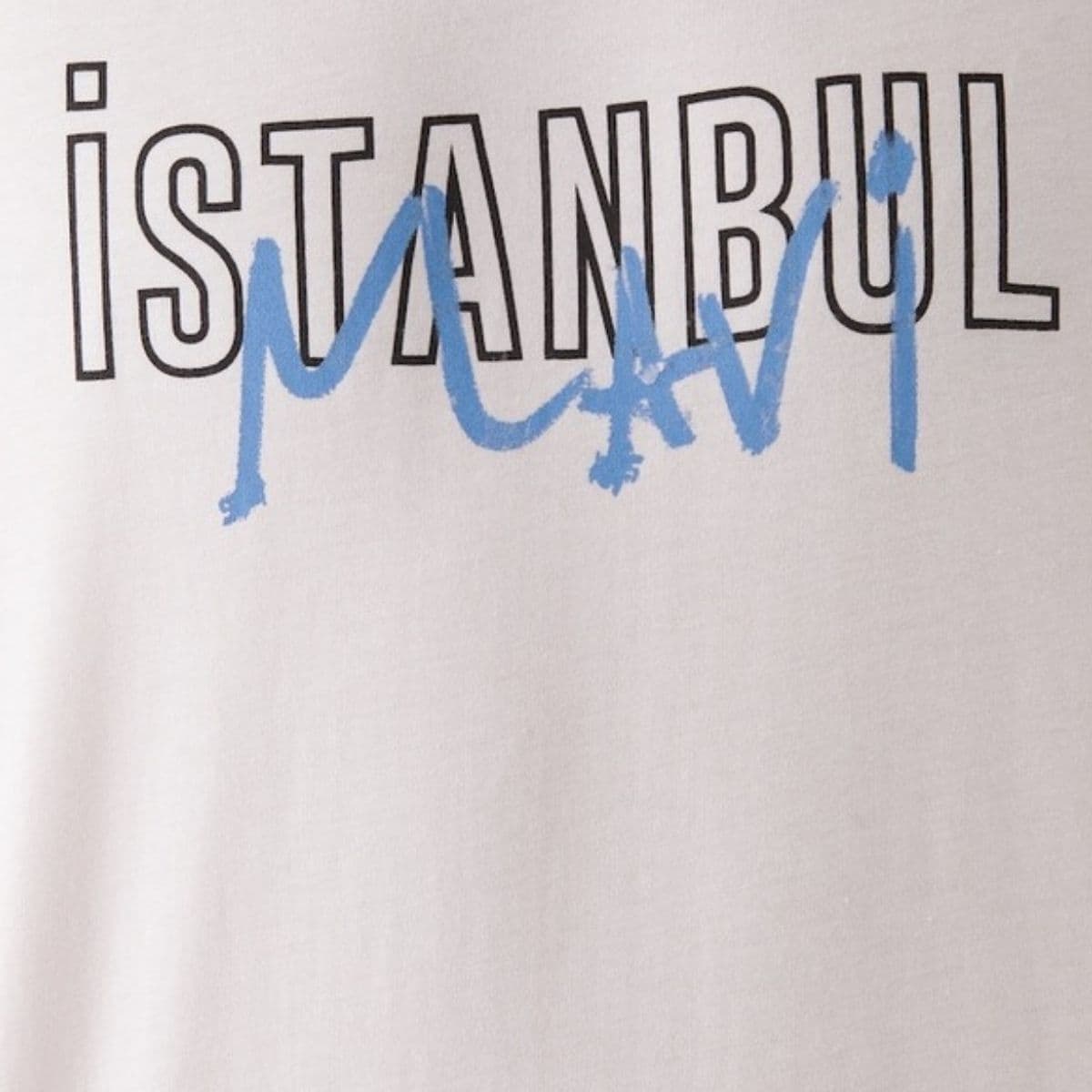 Mavi İstanbul Baskılı Erkek Beyaz Tişört (067114-620)