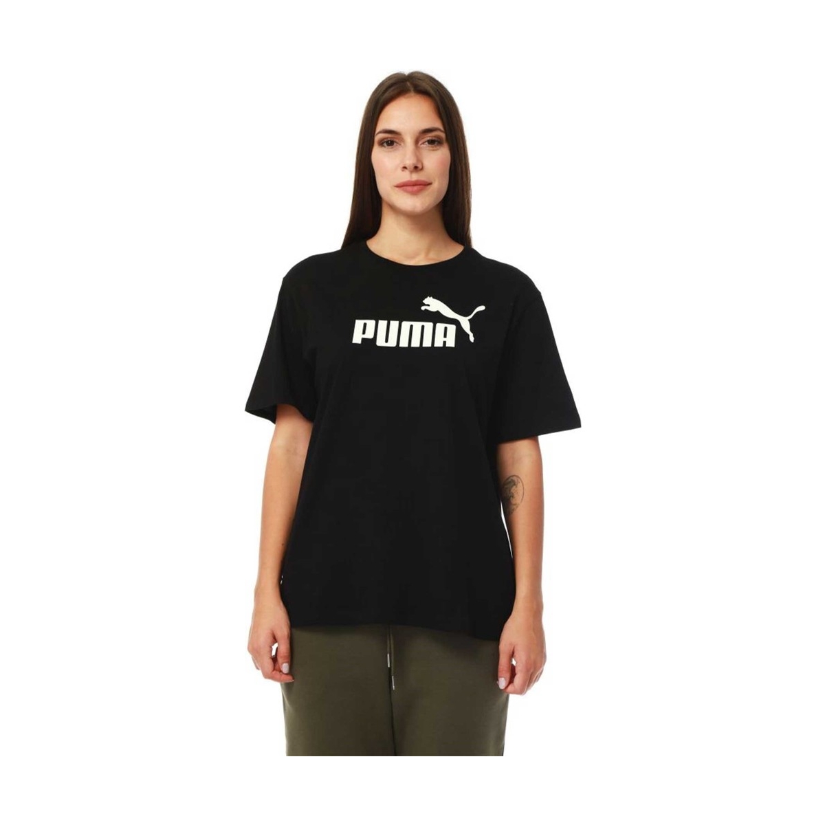 Puma Essentials Logo Boyfriend Kadın Siyah Tişört (586868-01)