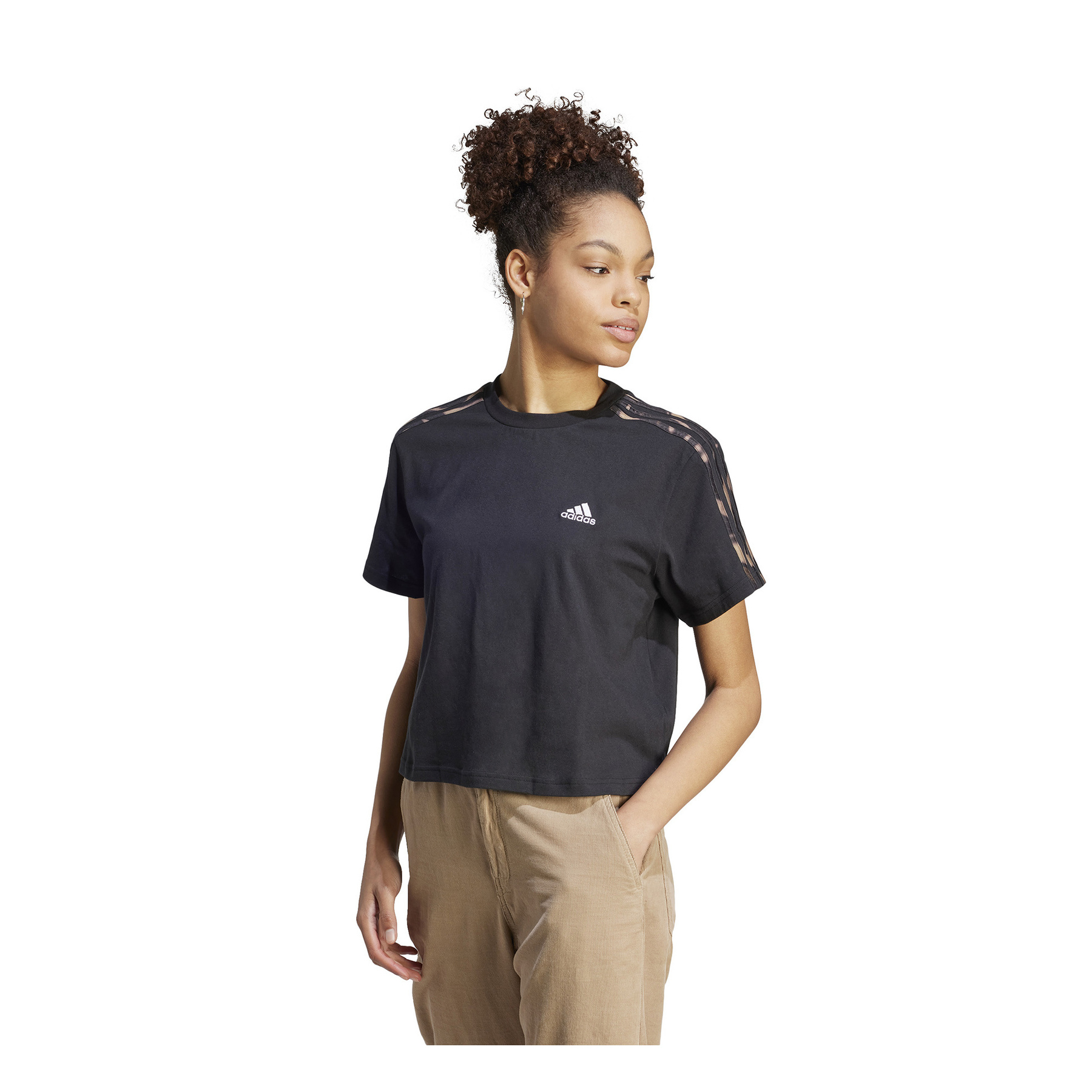 adidas Vibrant Print 3-Stripes Kadın Siyah Crop Tişört (IL5871)